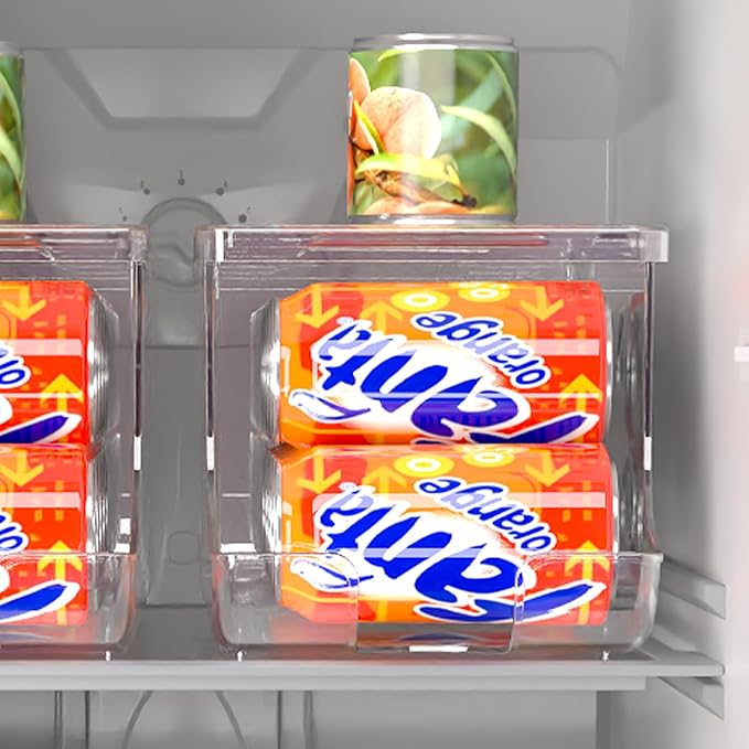 2 Pack Soda Can Organizer for Refrigerator, Stackable Canned Food Pop Cans Container Can Holder Dispenser with Lid for Fridge Rack Freezer, Clear Storage Bins-Holds 12 Cans Each (Clear)