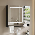 ChooChoo Bathroom Medicine Cabinet with Mirror, Modern Mirror Cabinet with LED Lights, Bathroom Wall Cabinet with Adjustable Shleves, Towel Bar, Black