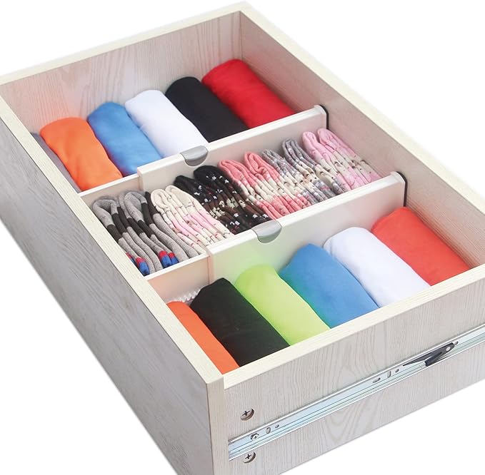 Set of 8 Adjustable Drawer Dividers Organizer Separators Plastic Dresser Organizer for Bedroom, Bathroom, Closet, Office Desk, Kitchen Storage