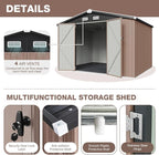 Aoxun Outdoor Storage Shed with Floor - 10x8 FT Metal Shed with Lockable Doors & Air Vents, Waterproof Outside Storage Shed for Tool, Garbage Can, Bike, Mower, for Backyard Garden Patio, Brown