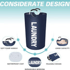 StorageRight 75L Large Laundry Basket, Laundry Hamper, Dirty Clothes Hamper for Laundry, Collapsible, Waterproof Laundry Baskets with Foam Protected Aluminum Handles for Laundry, Dorm, Family (Blue)