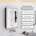 16X24 Inch Bathroom Medicine Cabinet with Mirror, Adjustable 3-Color Brightness Dimming LED Mirror Cabinet Recessed or Wall Mounted, Black Medicine Cabinet with Lights, Defogger