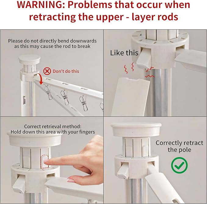 JOOM 4 Legs Double Layer Clothes Drying Rack, Garment Rack Portable and Foldable Space Saving Laundry Drying Rack - Drying Rack Clothing Floor Folding Balcony Bedroom Household Aluminum