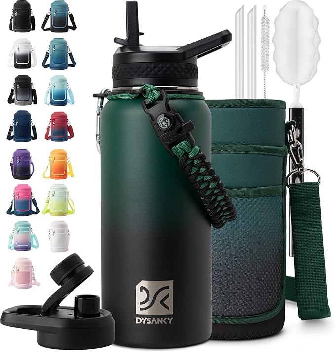Insulated Water Bottle | Thickened Stainless Steel Vacuum Metal | Portable Sports Water Jug for Gym and Hiking with Straw, Carrier Bag, Handle Strap | BPA-Free 32 oz