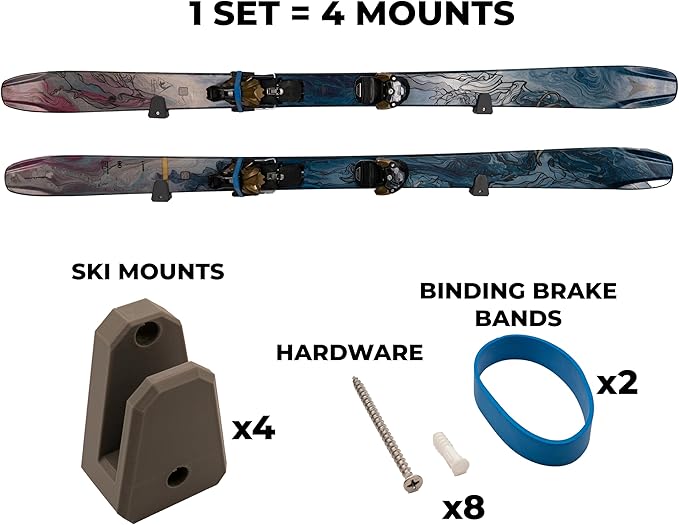 Horizontal Wall Ski Holder – Space-Saving Ski Wall Mount for Garage & Home Storage | Holds 1 Pair of Skis | Mountain, Snowflake & No Design Styles (Black, Mountain | Without Gear Hook)