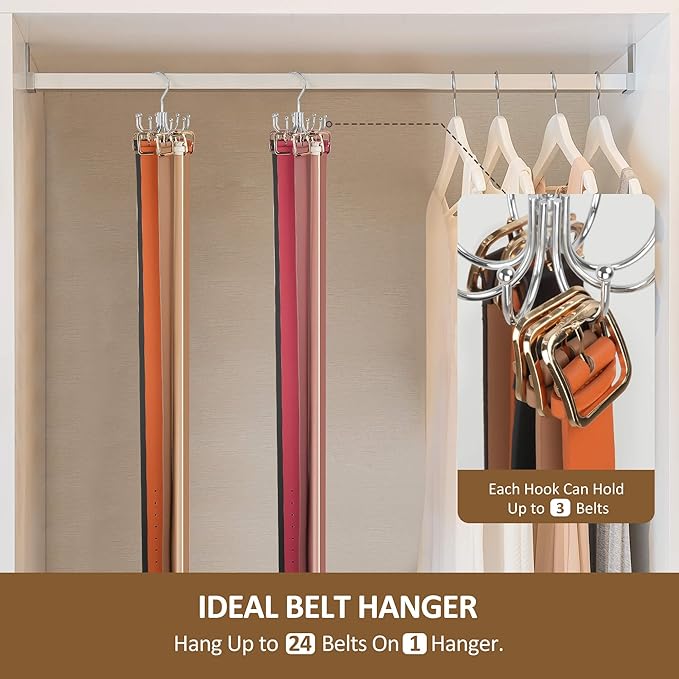 ZEDODIER Belt Hanger, 2 Pack Belt Rack Closet Accessories Organizer, Maximum 24 Storage Capacity, Hanging Holder Storage Hook for Belt, Bra, Tank Top, Tie, Scarf, Purse