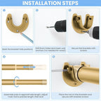 Closet Rods for Hanging Clothes, 17 to 39 Inch Heavy Duty Stepless Adjustable Closet Hanging Rod, 1.3 Inch Diameter Metal Closet Rod for Wardrobes Laundry Bedroom RV, Gold