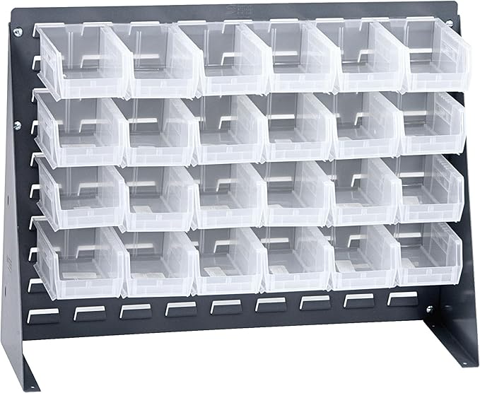 Quantum Storage Systems QBR-2721-210-24CL Ultra Bin Complete Bench Rack Package with 24 Ultra Bins, 27" x 8" x 21" , Clear