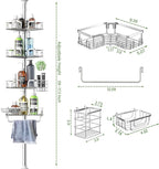 Corner Shower Caddy Tension Pole 4 Tier Adjustable Stainless Steel Shower Shelf for Inside Shower Bathtub Shampoo,Standing Bathroom Organizer Shelves with 39 to 113 inch Height