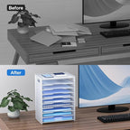OUTWOLF 10 Tier Paper Organizer - Letter Tray Mesh Desk File Organizer with Handles for Office School Desktop, White