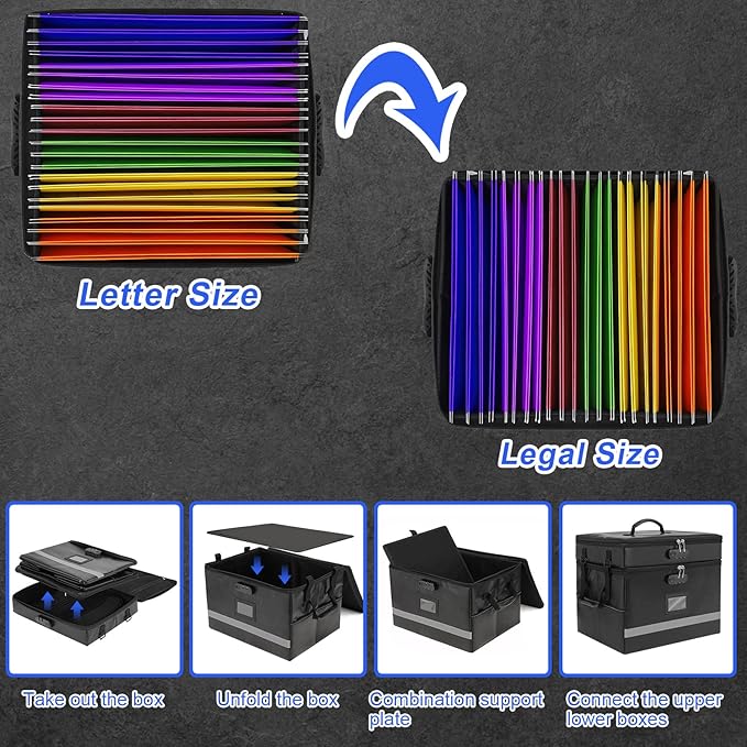 2 Layer File Box with Lock, Portable Document Organizer Box with Handle, Fireproof File Box for Home Office, Legal File Organizer Storage