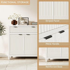 FLOWBACK Buffet Cabinet with Storage,Modern Credenza with Fluted Doors & Shelves Coffee Bar Media Console Accent Cabinets for Living Room, Entryway (White, 2 Door + 1 Drawer(2 Piece))