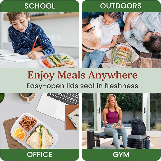 Bentgo Easyboxes - Original Stackable Lunch Boxes - Reusable 3-Compartment Food Containers for Kids and Adults - Bento Lunch Box for Meal Prep, School, & Work - BPA Free, Set of 4 (Earth Tones)
