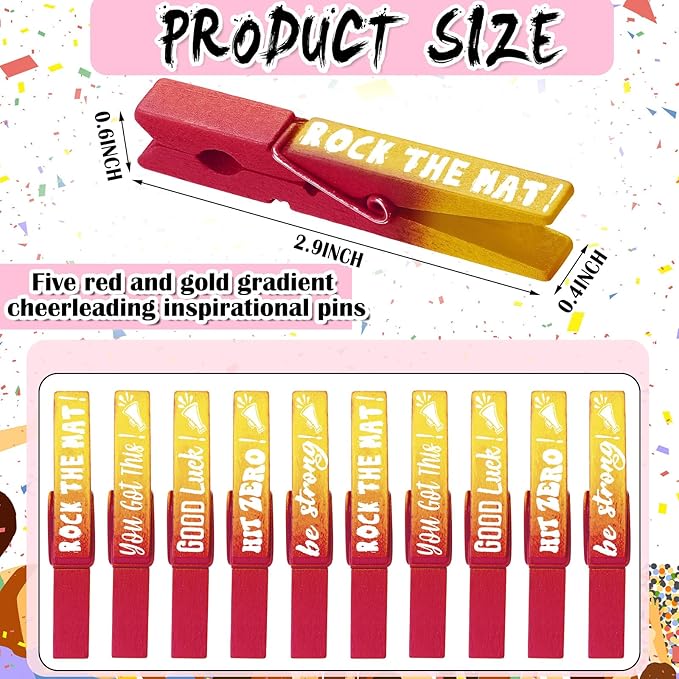 Kigeli 30 Pcs Spirit Clips Cheer Pins Cheerleader Gifts Clothes Pins For Backpacks Competition Glittered For Team Cheer Gifts Stuff Supplies Party Favors Accessories Bulk(Red, Gold,Gradient)