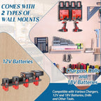 3-in-1 Metal Wall Mount for Milwaukee Charger, Battery and Drill, Battery Holder for 4×M12 & 4×M18 Batteries, Charger Holder for 2x M12-18C/2x M12-18FC/1x M18 DFC Chargers, Power Tool Organizer