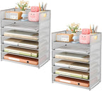 Subekyu 6-Tier Desk Paper Organizer, Desktop File Letter Tray with Handle, Document Sorter and Accessories Holder for Office, Home and School Workspace Organizers, Silver - 2 Pack