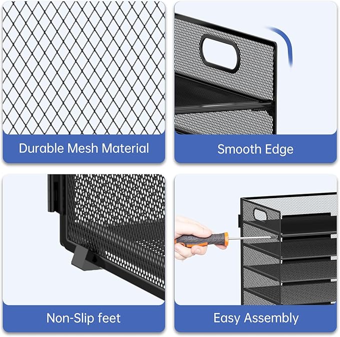 7-Tier Paper Organizer for Desk, Letter Tray with Handle Mesh Desk File Organizer, Workspace Organizers, Paper Sorter Organizer for Office Home School (Black)