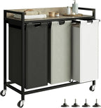 Laundry Hampers with Shelf, Laundry Basket 3 Section, Laundry Sorter with Pull-Out Removable Large 3 Color Bags and Movable Wheels, Metal Frame, 3 x 15.87 Gallons (60L), Greige PF04XLZ