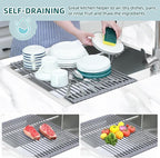 Ohuhu Dish Drying Rack Over The Sink, Roll Up Sink Rack 20.5" W x 13.1" L Rolling Dish Drainer Foldable Accessories Heat-Resistant Mat Anti-Slip Silicone Coated for Kitchen Counter