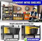 78"H Garage Shelving 2050 lbs Heavy Duty 5-Tier Storage Shelves, 46"W x 20"D Extra Large Metal Shelving Unit, Adjustable Utility Steel Rack for Industrial Warehouse, Shop, Pantry, Basement, Black