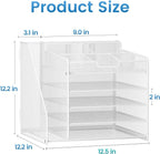 Lavatino Desk Organizer with File Holder, White 5-Tier Adjustable Paper Letter Tray for Office or Home Desk Organizers