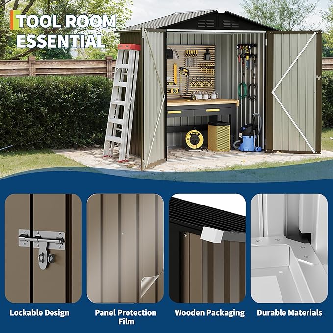 6X4 FT Outdoor Storage Shed, Galvanized Steel Outdoor Storage Shed, 130 Cu Ft Weather Resistant Garden Tool Sheds with Door & Sloped Roof, Multi-Use Shed for Bikes, Ladders