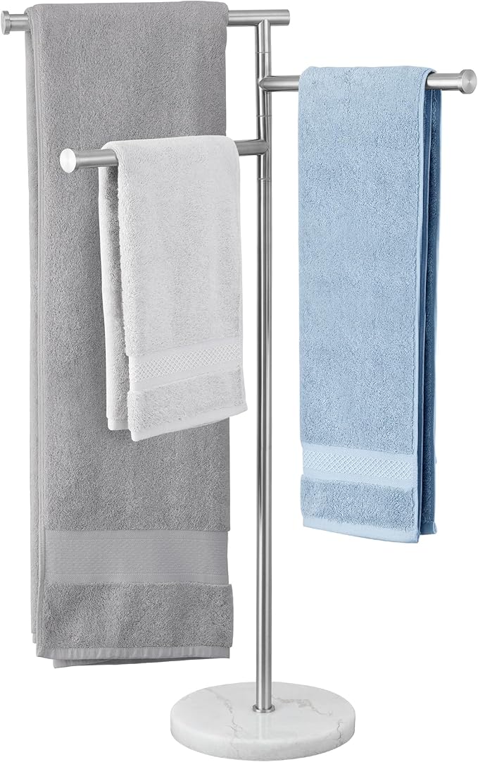KES Free Standing Towel Racks for Bathroom with Weighted Marble Base, 40-Inch Floor Standing Towel Rack Stand, 3 Swivel Bars, Premium 18/8 Stainless Steel Brushed Finish, BTH219-2