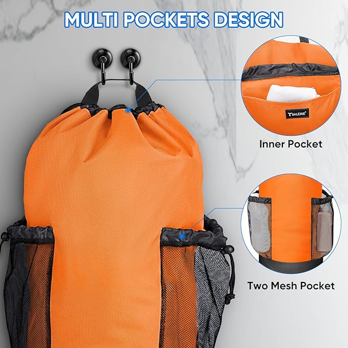 BALEINE 150L Laundry Bag Backpack, 900D Oxford Fabric Large Travel Laundry Bags with Shoulder Straps and 2 Mesh Pockets for College Dorm, Apartment, Laundromat (Orange, 150L)