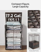 SONGMICS Laundry Hamper with Lid, 17.2 Gallon (65 L) Synthetic Rattan Clothes Laundry Basket with Lid and Handles, Foldable, Removable Liner, Chestnut Brown ULCB165K01