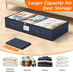 SpaceWhisper 90L Under Bed Storage Containers, 2-Pack Storage Bins with Clear Top, Foldable Closet Organizers and Storage with Label Holder for Clothing, Blankets, Comforter & Pillows(Blue)