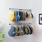 Hat Rack Wall Cap Organizer - Baseball Hat Racks Display Holder with 40 Hooks - Modern Metal Black Hats Storage Wall Mounted Caps Hanger Set of 4 for Closet Door Bedroom Entryway Laundry(Black)