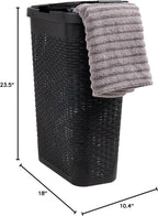 Mind Reader Slim Laundry Hamper with Lid, 40L Clothes Basket, Premium Wicker Design, Plastic, Black