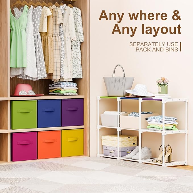 9 Cube Storage Organizer with Shelf Back to School Boxes 11 Inch Toy Storage Bins Closet Organizers Drawers Fabric Dresser for Playroom Books Bedroom Dorm Kitchen (Multicolor)