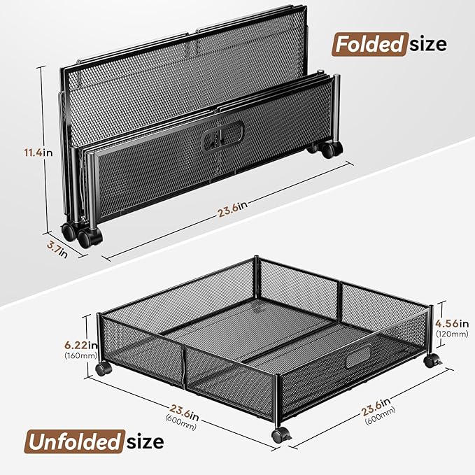 Under Bed Storage Containers with Wheels - Shoe Storage Organizer Drawer, Tool-free Assembly Metal Underbed Storage for Bedroom Clothes, Shoes, Blankets - 4Pack