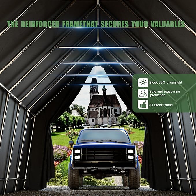 Portable Garage, 13 x 24 FT Heavy Duty RV Carport Canopy, Reinforced Steel A-Frame Truck Ports, Weatherproof All-Cover Outdoor Metal Garage Car Shelter, Superior Resistance to Tearing and Weathering