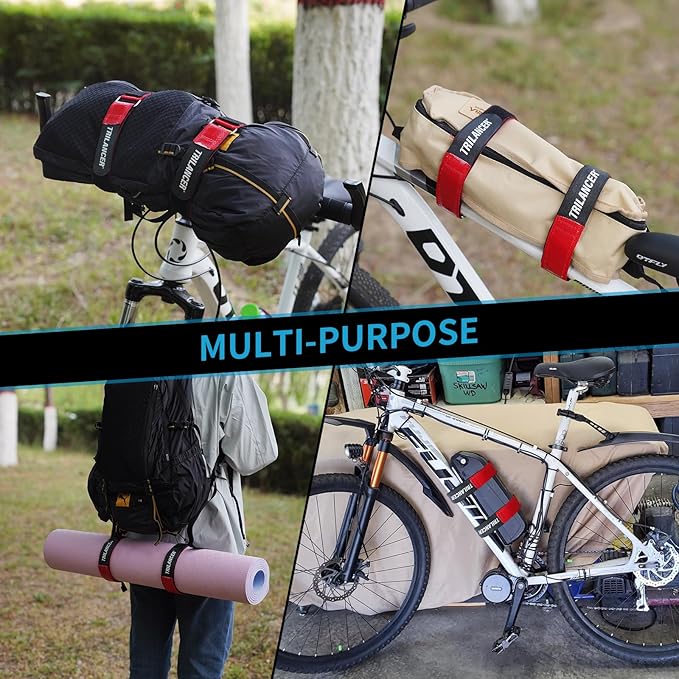 Trilancer Bike Rack Straps with Extra-Wide Silicone Anti-Slip Coating, 2-Pack Adjustable Bike Wheel Stabilizer Strap with Hook and Loop for Car and Wall Mount, Transportation and Storage (26''x1.5'')