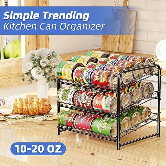 Simple Trending Can Rack Organizer, Stackable Can Storage Dispenser Holds up to 36 Cans for Kitchen Cabinet or Pantry, Black