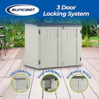 Suncast 3 Pack 34 Cu Ft Capacity Horizontal Outdoor Storage Shed for Garbage Cans, Garden Accessories, Backyard, and Patio Use, Vanilla