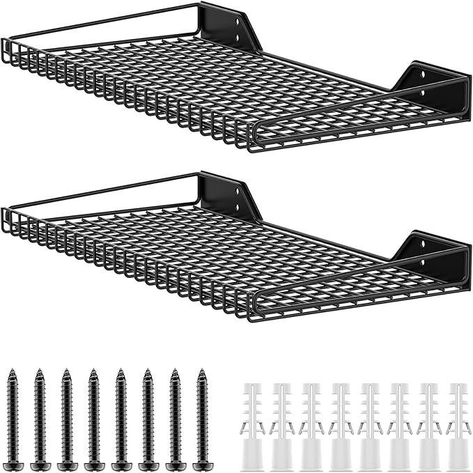 TORACK 2 Pack Wall Mounted Storage Shelves, 23.5" x 12" Wall Shelf for Garage, Closet, Laundry Room, Heavy Duty Garage Wall Shelving, Holds Up to 65 lbs(Black)