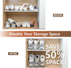 12-Pack Shoe Slots Organizer for Closet, Space Saving Shoe Stacker with Adjustable Height, Double Deck Shoe Storage for Small Spaces, Clear & Sturdy (Transparent)