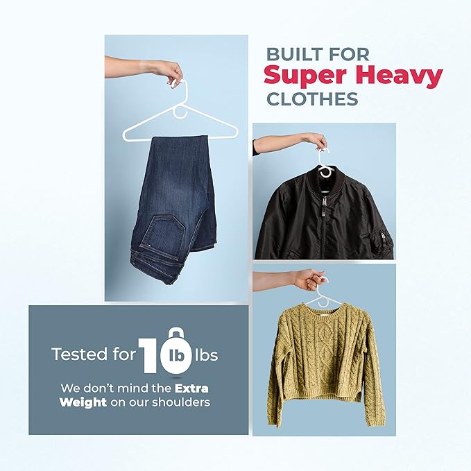 Neaties Super Heavy Duty Clothes Hangers 30 Pack – Made in the USA - 10lb Capacity, Thick Plastic Hangers for Pants, Coats, Jackets, Jeans and Adult Clothing – White & Pink