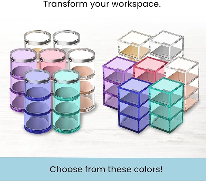 OfficeGoods 3-Tier Stackable Acrylic Holder- Stylish Desk Organizer and Storage for Office or Home – Transparent Square Design, with Rose Gold Metal Base