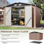 Aoxun Outdoor Storage Shed with Floor - 10x8 FT Metal Shed with Lockable Doors & Air Vents, Waterproof Outside Storage Shed for Tool, Garbage Can, Bike, Mower, for Backyard Garden Patio, Brown