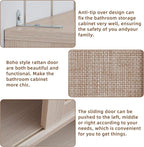 LEYAOYAO Rattan Over The Toilet Storage Cabinet, Farmhouse Over Toilet Bathroom Organizer with Sliding Door, 68" Tall Freestanding Washer Shelf with Adjustable Shelf & Curved Profile, Grey White