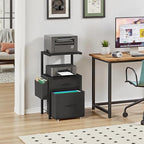 2-Drawer File Cabinet, Filing Cabinet with 2-Tier Printer Shelves, Office Cabinets with Side Bag&File Drawer for A4/Letter Size, Printer Stand with Storage for Home Office, Black, 16.5" W