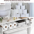 Over The Toilet Storage Cabinet, Bathroom Space Saver with Paper Holder and Adjustable Shelves, Freestanding Toilet Cabinet Organizer with 2 Side Doors and Pull-Down Door, White