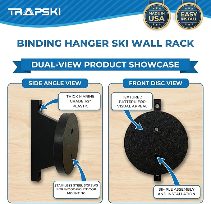TRAPSKI Wall Ski Racks for Garage or Shed | HDPE Marine Grade Plastic | Indoor/Outdoor Use