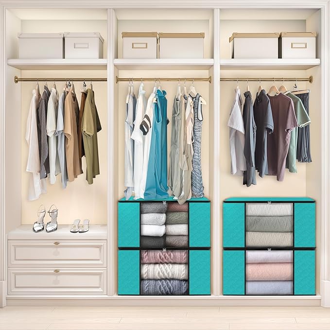 Fab totes Storage Bags,Clothes Blanket Storage Bins Foldable Closet Organizers with Reinforced Handle for Home Dorm Storage and Organization,Fabric Bags for Organizing Sheets,Clothing (Green,10 Pack)