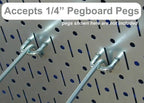 Wall Control Kitchen Pegboard Organizer Pots and Pans Storage Rack Organization Kit with Metallic Silver Pegboard and White Accessories