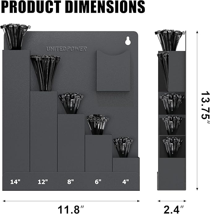 UNITEDPOWER Cable Tie Holder, Wall Mount Storage Rack Organizer for Workshop, Shed, Garage, Home, Fit Various Lengths Zip Tie